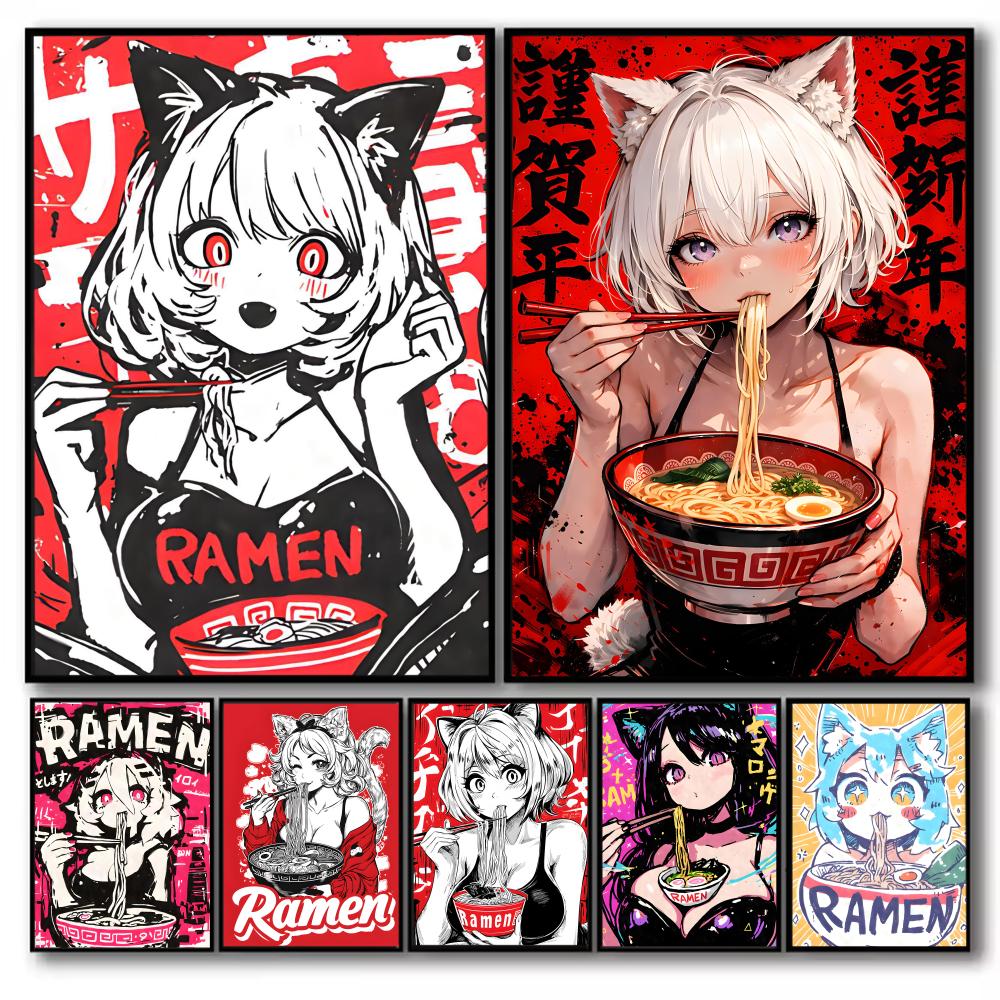 Esports Gaming Lounge - Anime Cat Girl Painting Calligraphy Canvas