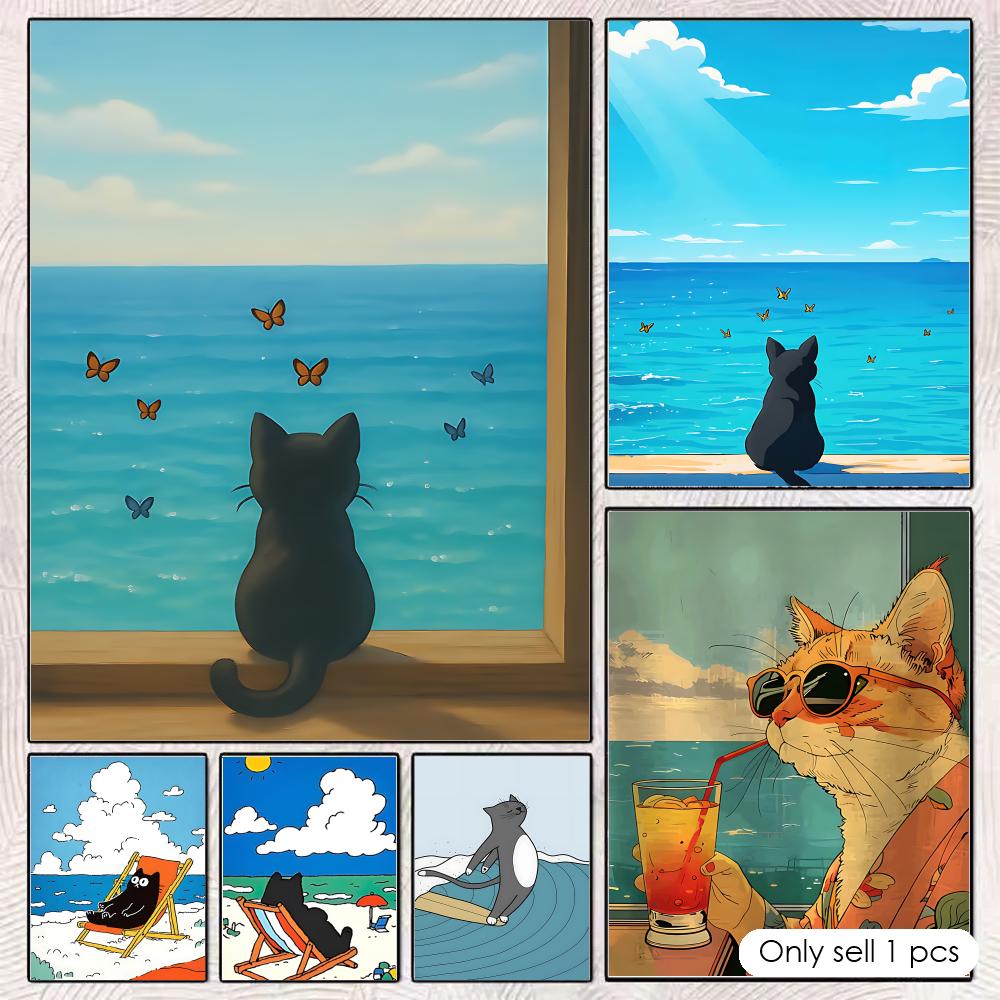 Cat on Beach Poster Wall Art R - огляд і ціна Esports Gaming Lounge