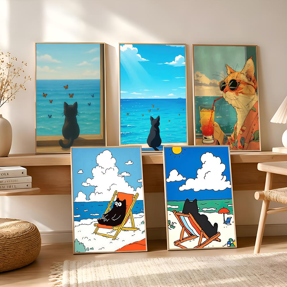 Cat on Beach Poster Wall Art R - огляд і ціна Esports Gaming Lounge